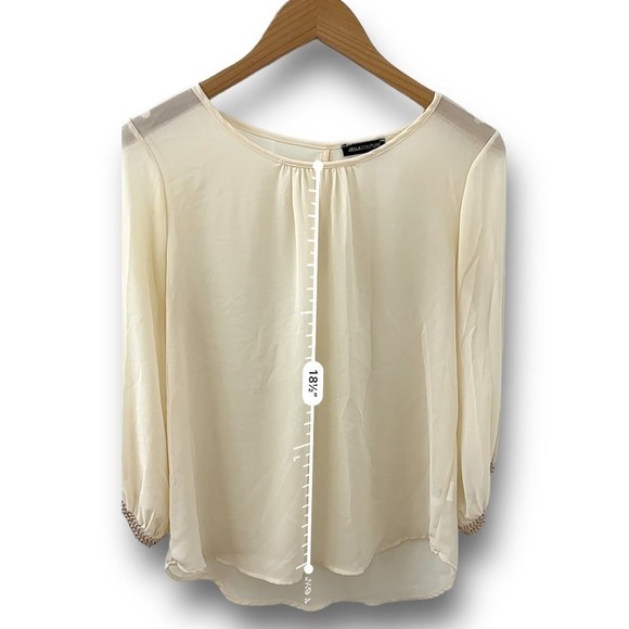 Women’s Boutique Cream Ivory Flowy Blouse Beaded Sleeve Detail Small - Picture 9 of 12